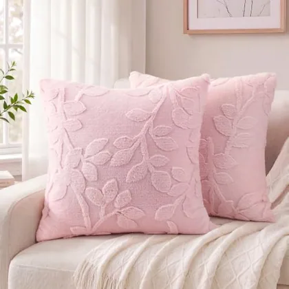 HOMEIDEAS Pink Faux Fur Decorative Throw Pillow Covers 24x24 Set of 2