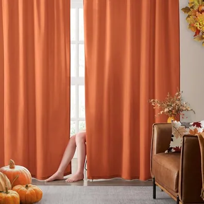 HOMEIDEAS Fall Burnt Orange Privacy Semi Sheer Curtains