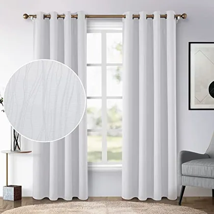 HOMEIDEAS Greyish White Blackout Curtains 52 X 84 Inches Long 2 Panels