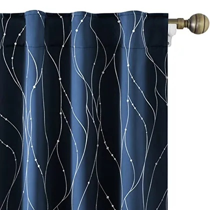 HOMEIDEAS Navy Blue Blackout 52 X 96 Inch Length 2 Panels Kids Curtains for