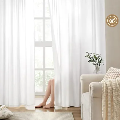 HOMEIDEAS Non-See-Through White Privacy Semi Sheer Curtains
