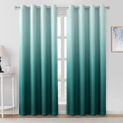 HOMEIDEAS Teal Ombre Blackout Curtains 52W x 84L 2 Panels