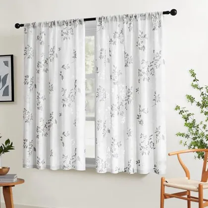 HOMEIDEAS White and Grey Kitchen Curtains