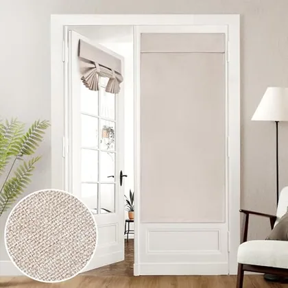 HOMEIDEAS 100% Blackout Linen Door Curtains for French Door 30x68 Inch