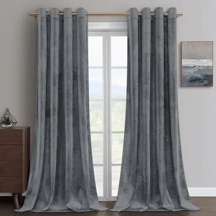 HOMEIDEAS Grey Velvet Blackout Curtains