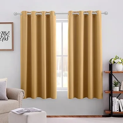 HOMEIDEAS Gold Blackout Curtains for Bedroom 52 X 63 Inch Length 2 Panels
