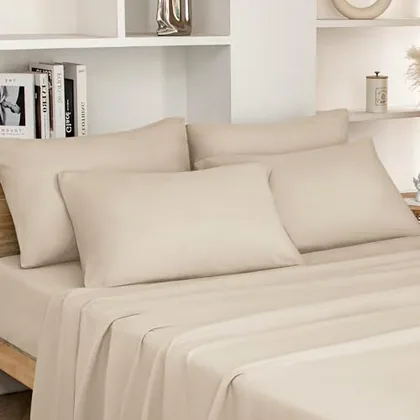 HOMEIDEAS Queen Size Bed Sheets - 6 Piece Set (Cream/Beige) - Extra Soft