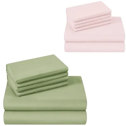 HOMEIDEAS Queen Size Bed Hotel Sheets (Pink & Green)