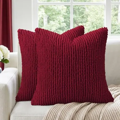 HOMEIDEAS Burgundy Red Textured Chenille Pillow Covers 18x18 Set of 2