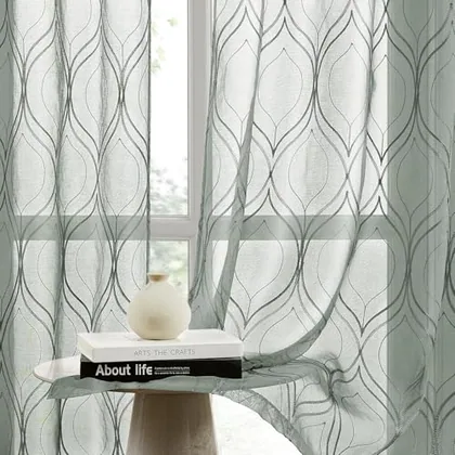 HOMEIDEAS Sage Green Sheer Curtains