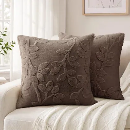 HOMEIDEAS Brown Faux Fur Decorative Throw Pillow Covers 24x24 Set of 2