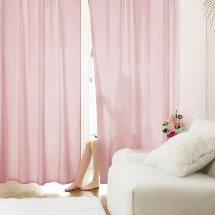 HOMEIDEAS Non-See-Through Light Pink Privacy Sheer Curtains
