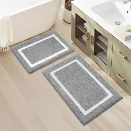 HOMEIDEAS Light Grey Bathroom Rugs Sets 2 Piece 20 in x 32 in + 16 in x 24 in