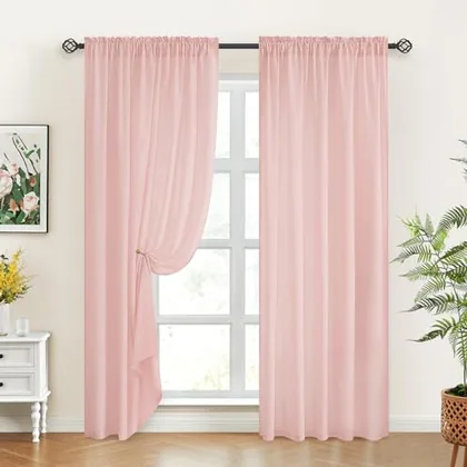 HOMEIDEAS Non-See-Through Blush Pink Privacy Sheer Curtains
