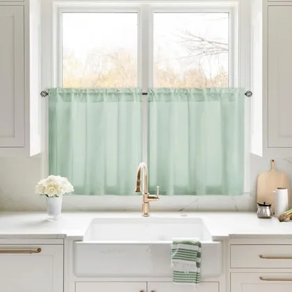HOMEIDEAS Non-See-Through Sage Green Privacy Sheer Curtains