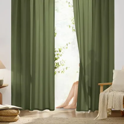 HOMEIDEAS Olive Green Privacy Sheer Curtains