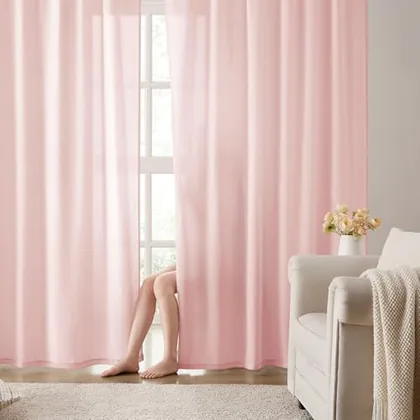 HOMEIDEAS Non-See-Through Pink Privacy Semi Sheer Curtains