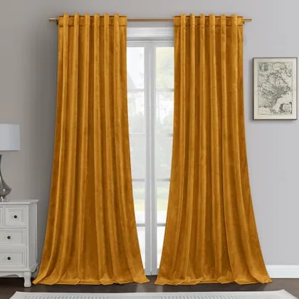 HOMEIDEAS Mustard Yellow Velvet Curtains