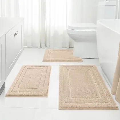HOMEIDEAS Beige Bathroom Rugs Set of 3