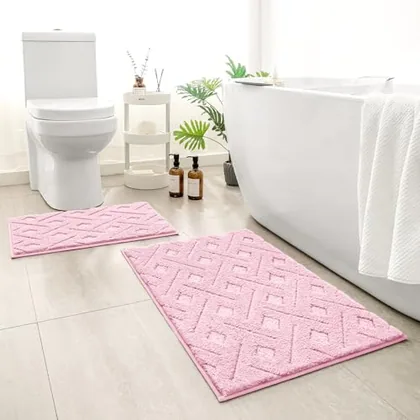 HOMEIDEAS Light Pink Bathroom Rug Set 2 Piece