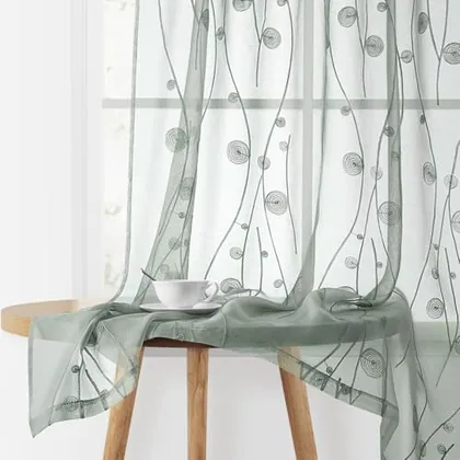 HOMEIDEAS Sage Green Sheer Curtains 52 X 63 Inches Length 2 Panels