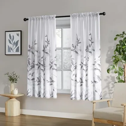HOMEIDEAS Light Grey and White Privacy Sheer Curtains