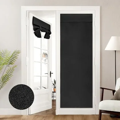 HOMEIDEAS 100% Blackout Linen Door Curtains for French Door 26x72 Inch