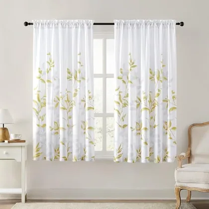 HOMEIDEAS Non-See-Through Gold and White Privacy Sheer Curtains