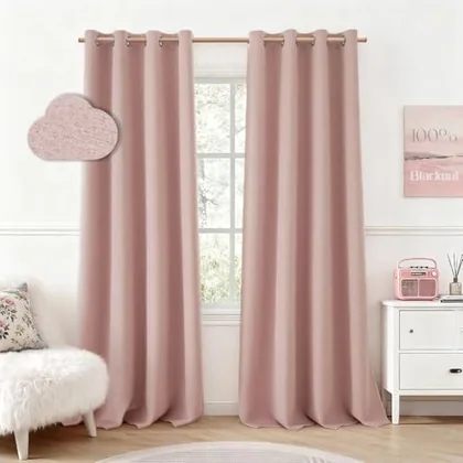 HOMEIDEAS 100% Blackout Blush Pink Faux Linen 52'' X 96'' Curtains 2 Panels