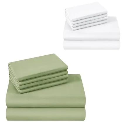HOMEIDEAS Queen Size Bed Hotel Sheets (White & Green)
