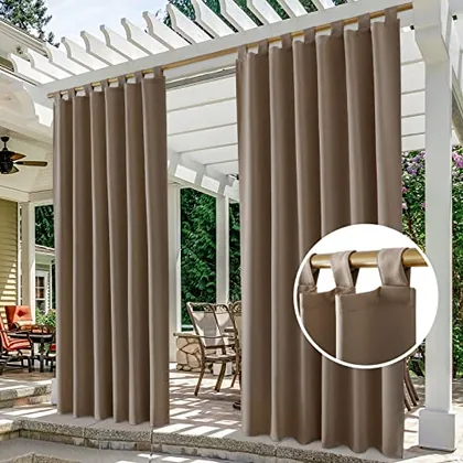 HOMEIDEAS Tan Tab Top Outdoor Curtains