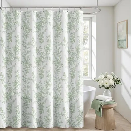 HOMEIDEAS Floral Shower Curtain Set with Hooks