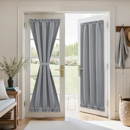 HOMEIDEAS Blackout Door Curtains for French Door 26x72 Inch Light Gray
