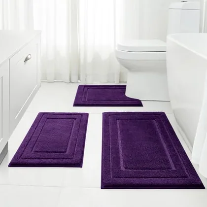 HOMEIDEAS Purple Bathroom Rugs Set of 3