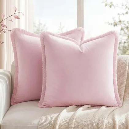 HOMEIDEAS Light Pink Velvet Throw Pillow Covers 18x18 Set of 2
