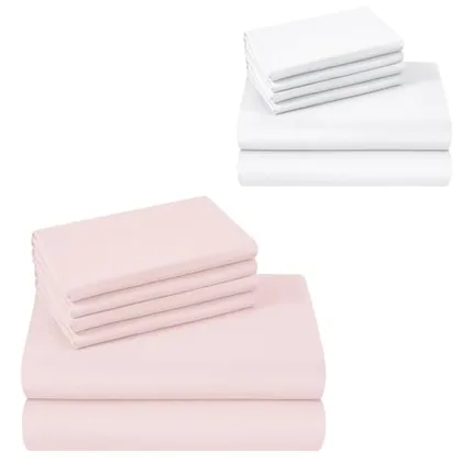 HOMEIDEAS Queen Size Bed Hotel Sheets (White & Pink)