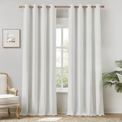 HOMEIDEAS 100% Blackout Ivory Cream Linen Curtains 52W x 63L 2 Panels