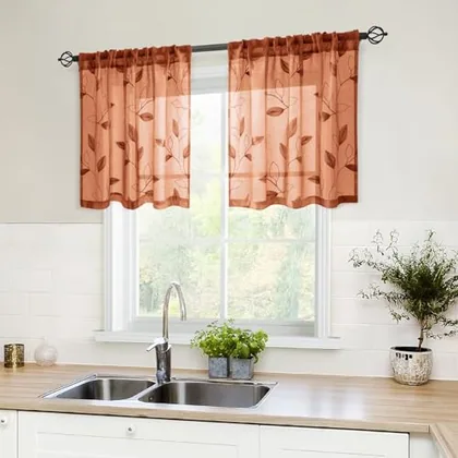 HOMEIDEAS Fall Burnt Orange Kitchen Tier Curtains