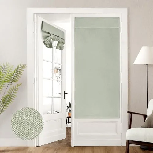 HOMEIDEAS 100% Blackout Linen Door Curtains for French Door 30x68 Inch