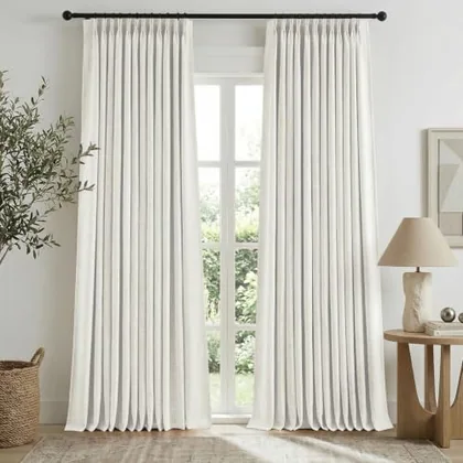 HOMEIDEAS Pinch Pleated 100% Blackout Curtains Ivory White 108L 2 Panels