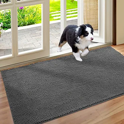 HOMEIDEAS Absorbent Chenille Door Mat Indoor for Entryway