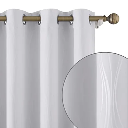 HOMEIDEAS Greyish White Blackout Curtains 52 X 63 Inch Length Wave Line