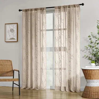 HOMEIDEAS Taupe Sheer Curtains 52 X 96 Inches Length 2 Panels