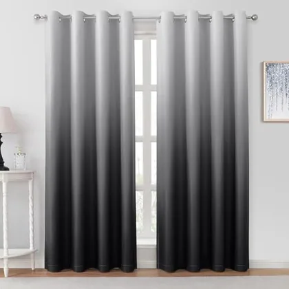 HOMEIDEAS Black Ombre Blackout Curtains 52W x 84L 2 Panels