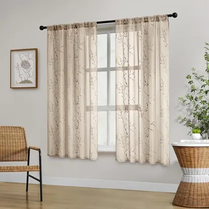 HOMEIDEAS Taupe Sheer Curtains 52 X 63 Inches Length 2 Panels
