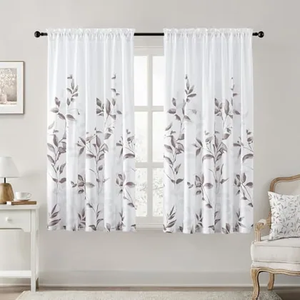 HOMEIDEAS Non-See-Through Dry Rose and White Privacy Sheer Curtains