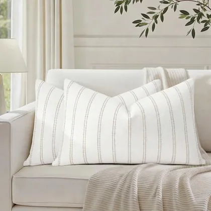 HOMEIDEAS Decorative Cream Throw Pillow Covers 20x12 Set of 2