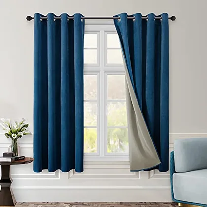 HOMEIDEAS Navy Blue Full Blackout Velvet Curtains