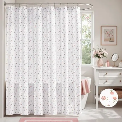 HOMEIDEAS Girly Pink Floral Shower Curtain