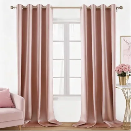 HOMEIDEAS Faux Silk Blush Pink Blackout Curtains 52W x 84L 2 Panels